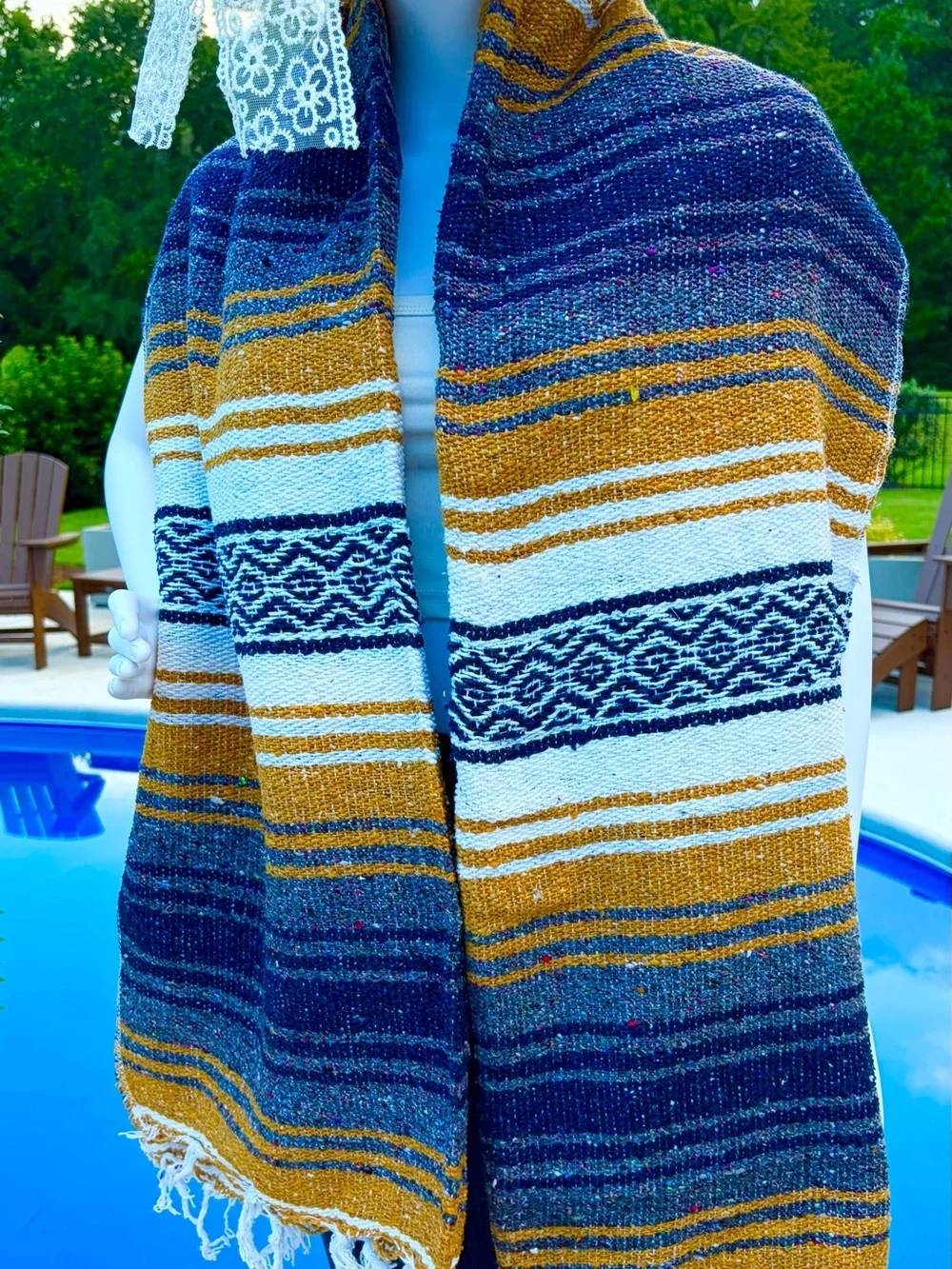 Mexican Falsa Blanket – Woven Striped Serape Throw with Fringe
